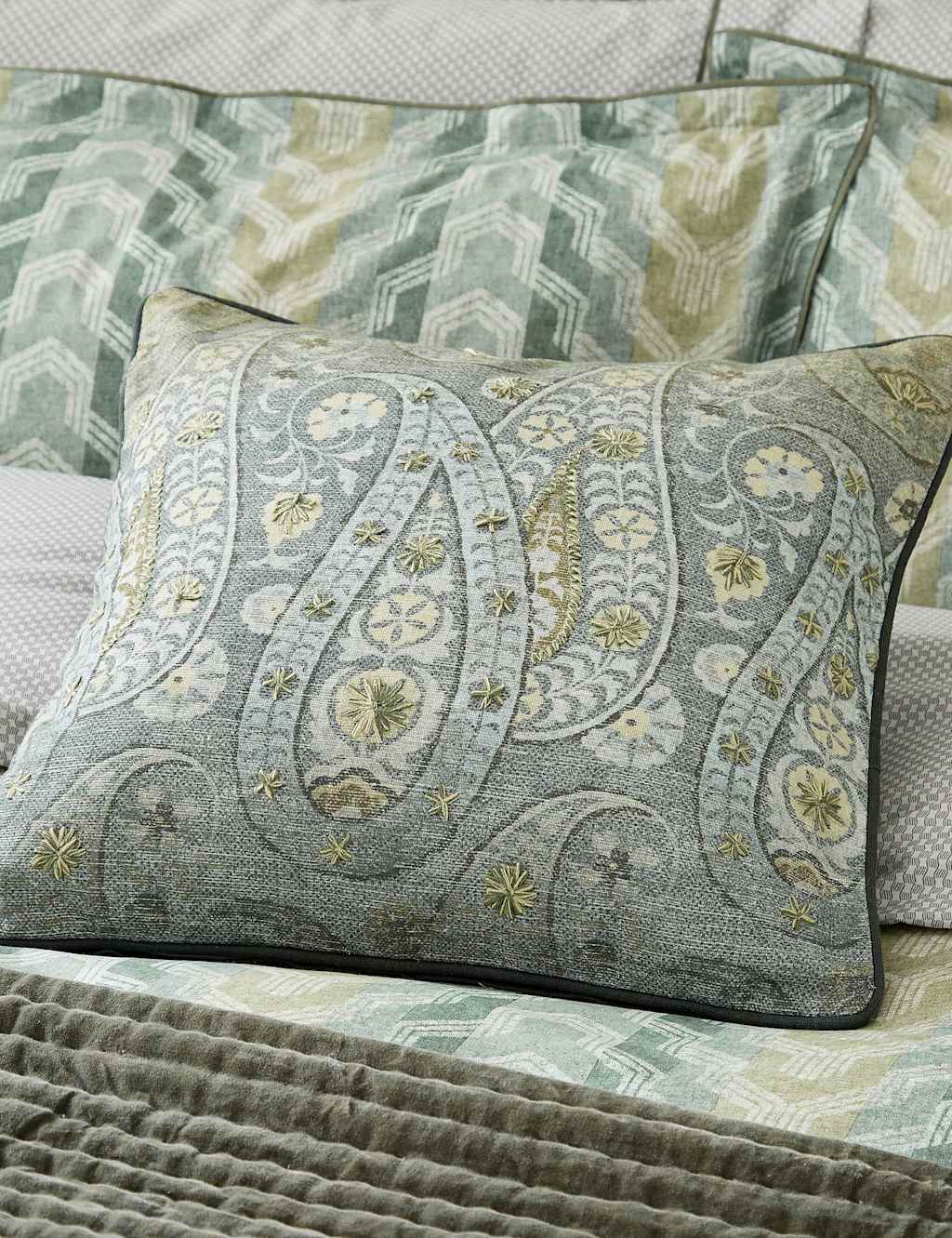 Bedeck Of Belfast Reya / Emira Pure Cotton Paisley Cushion - Blue Mix - Available at M&S