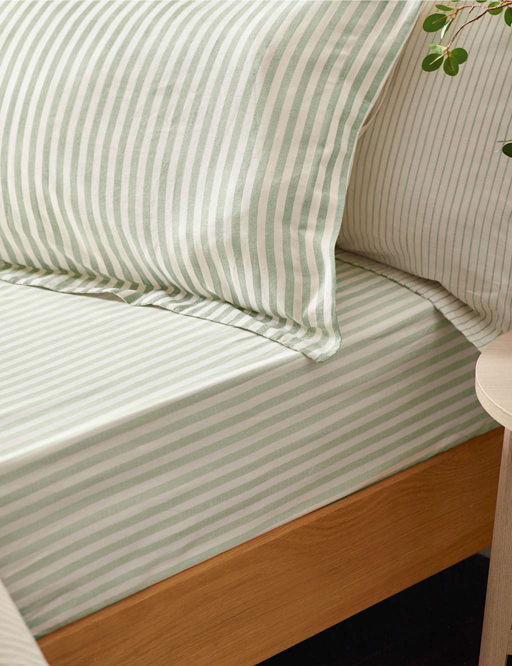 Yard Pure Cotton Striped Fitted Sheet - Super King Size (6 ft) - Light Green - Available at M&S