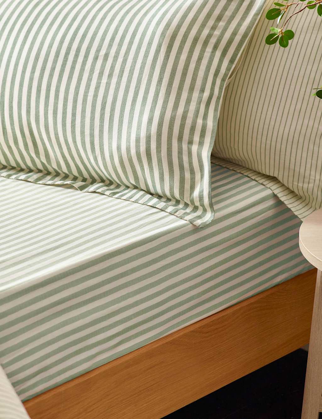Yard Pure Cotton Striped Fitted Sheet - Super King Size (6 ft) - Medium Green - Available at M&S