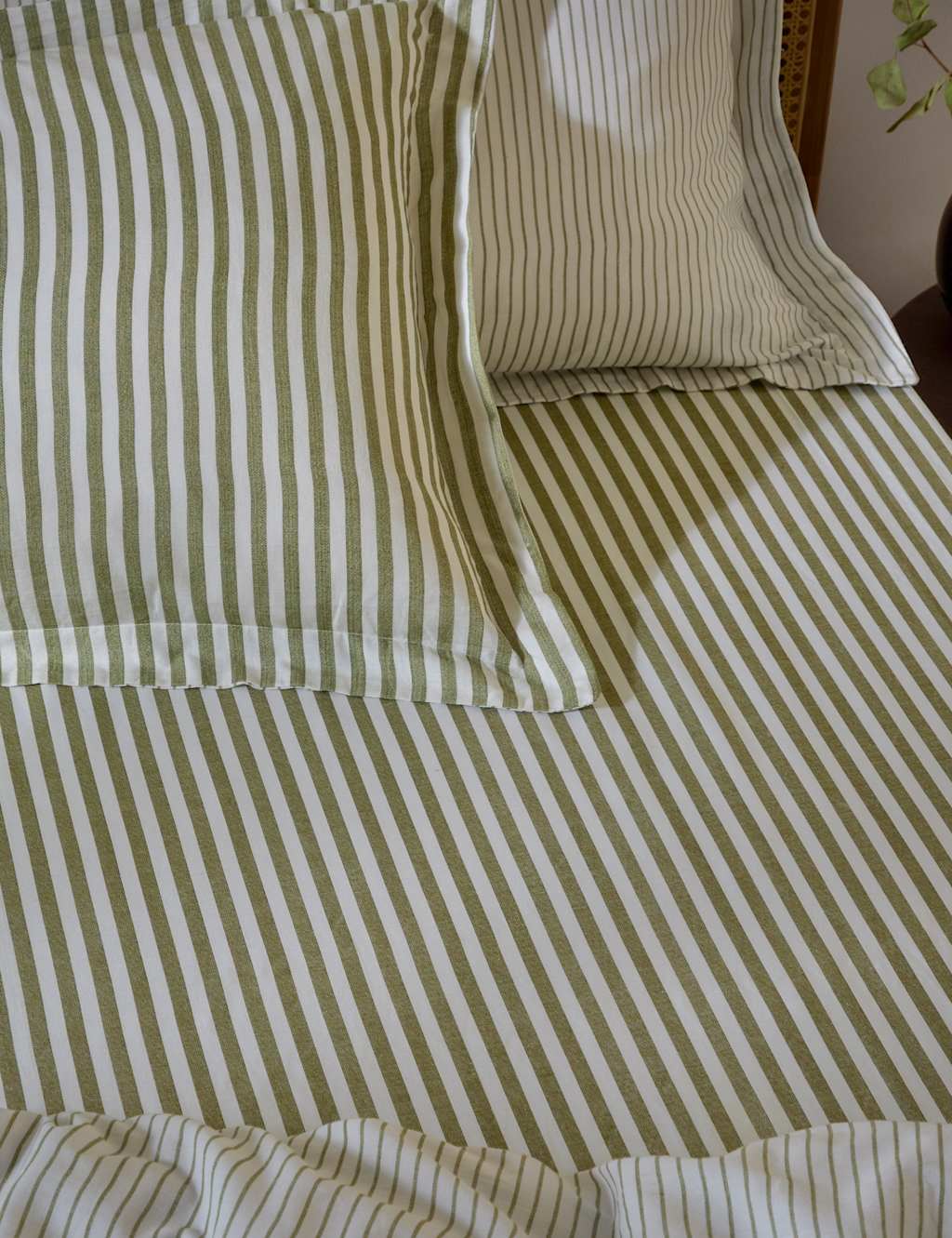 Yard Pure Cotton Striped Fitted Sheet - Single (3 ft) - Olive - Available at M&S