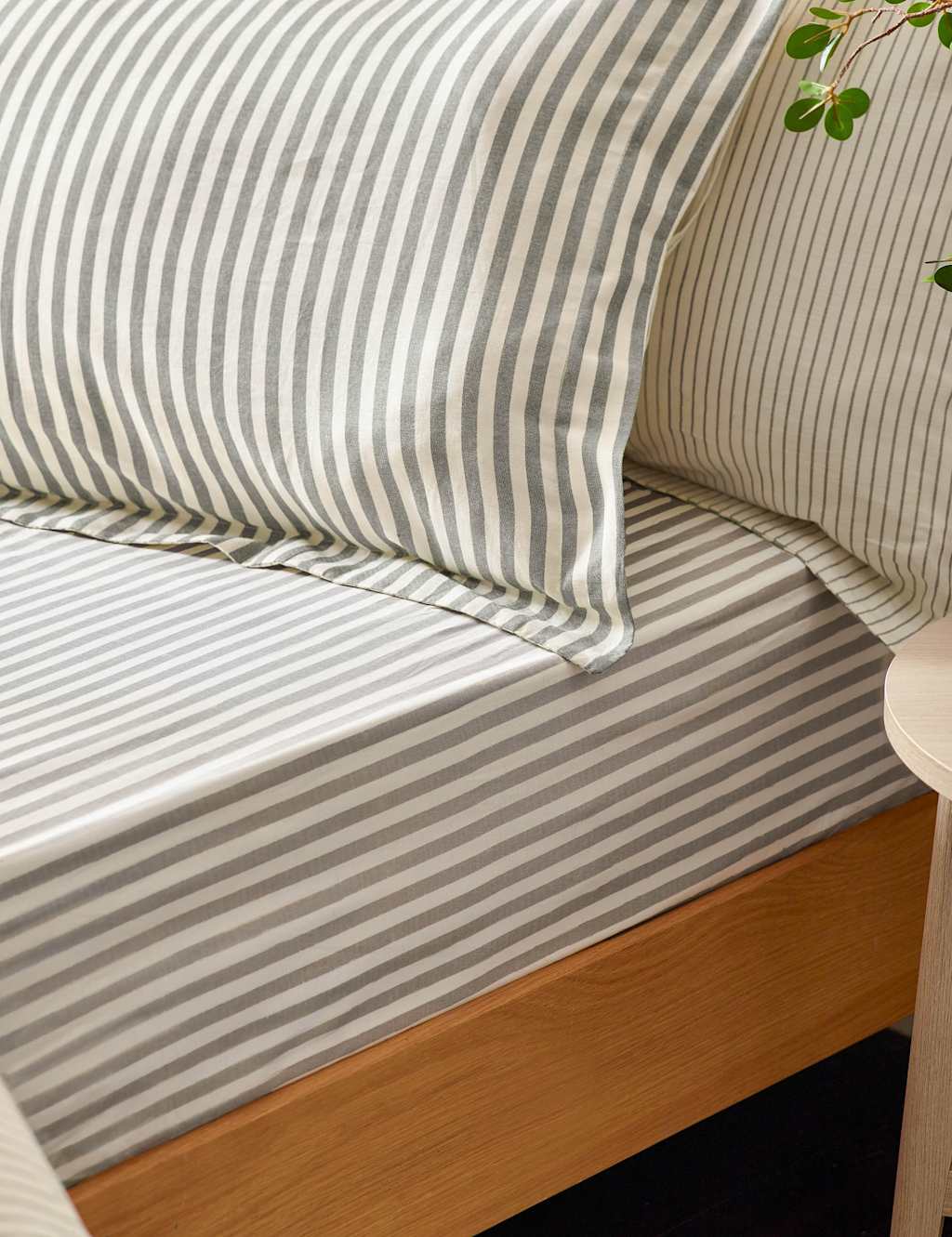 Yard Pure Cotton Striped Fitted Sheet - Super King Size (6 ft) - Grey - Available at M&S