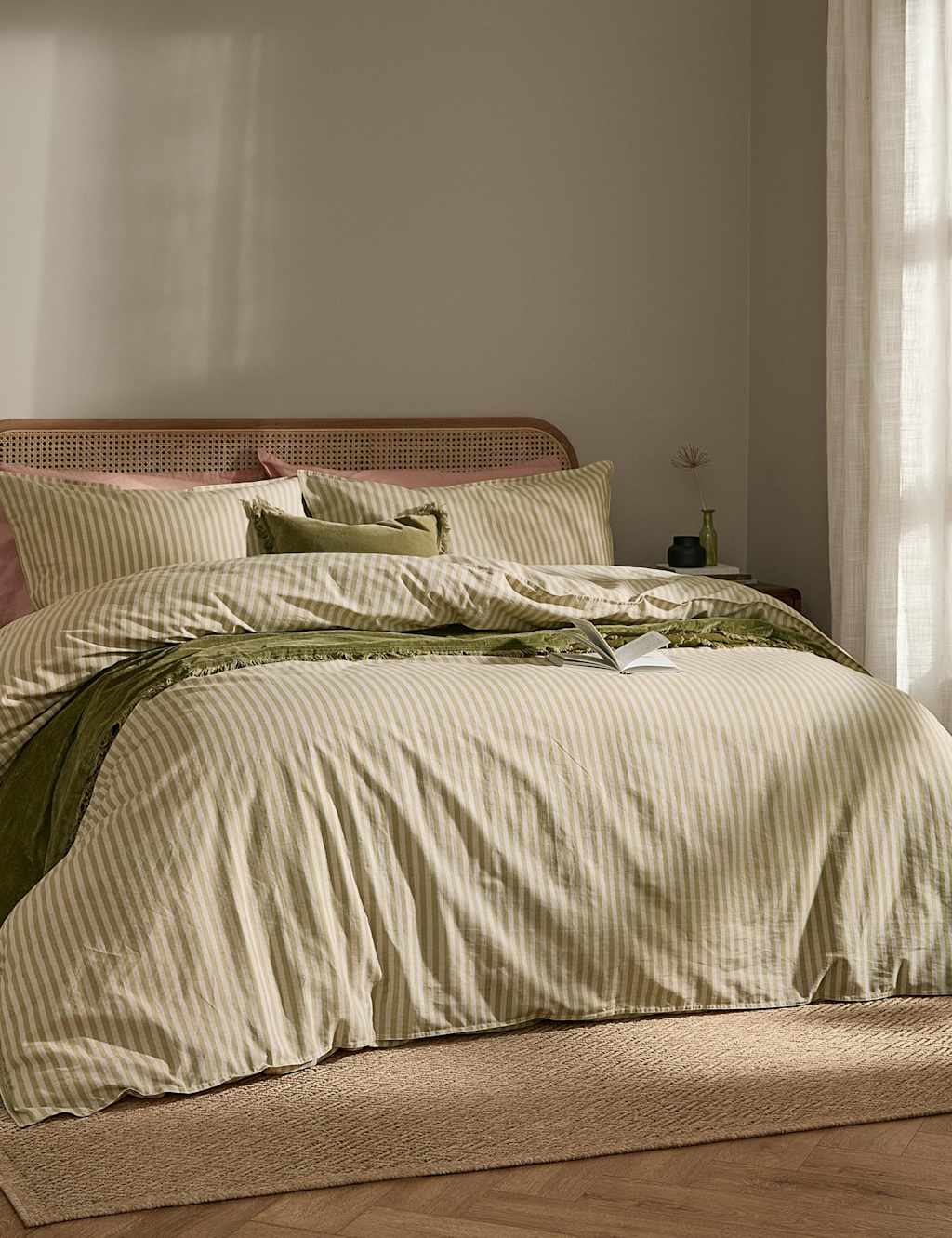 Yard Pure Cotton Marlow Stripe Duvet Cover - Single (3 ft) - Green Mix - Available at M&S