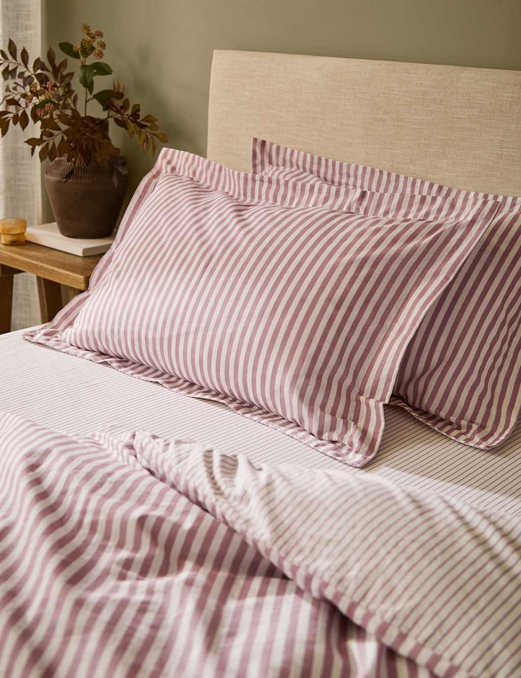 Yard 2 Pack Pure Cotton Hebden Stripe Pillowcases - Pink Mix - Available at M&S