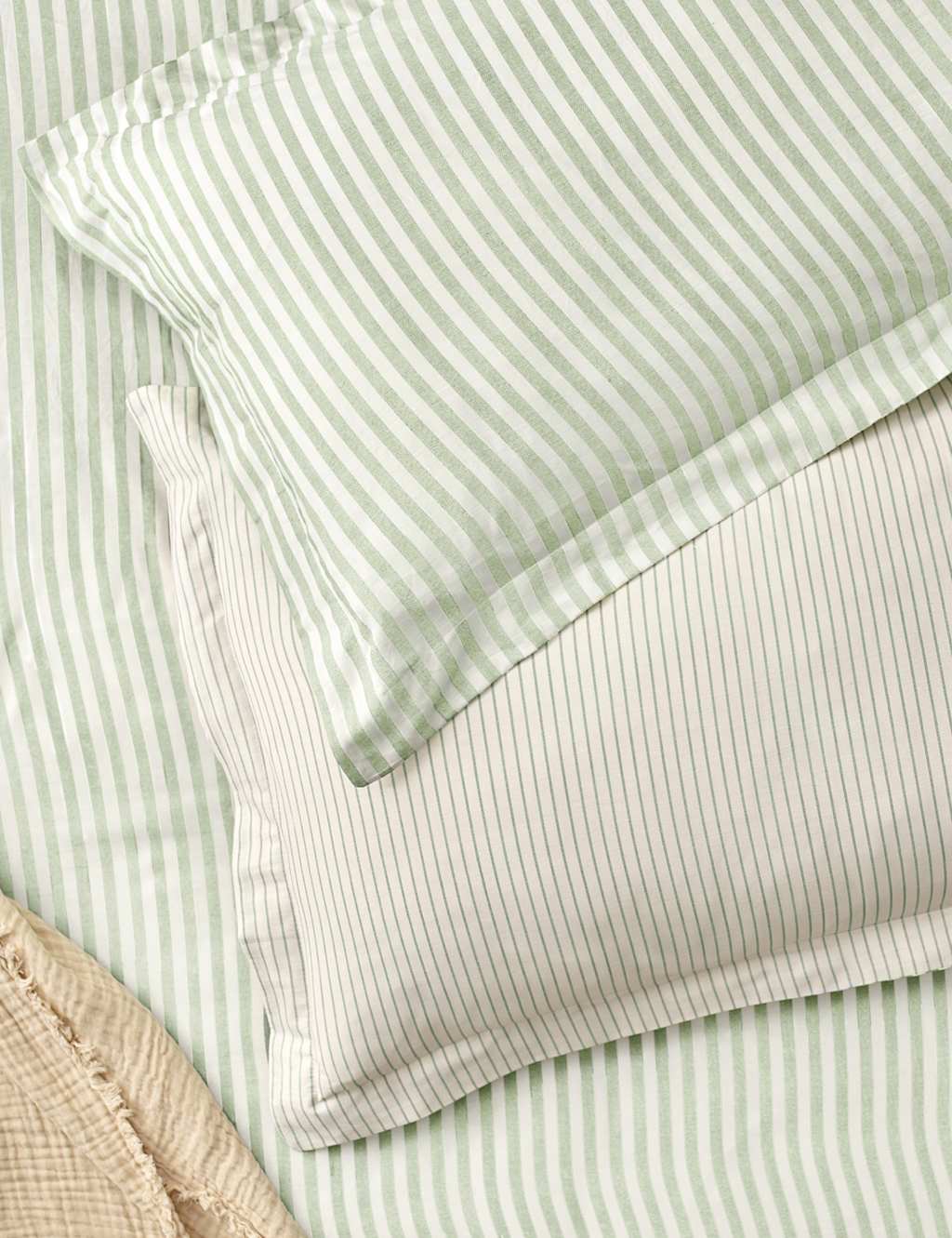 Yard 2 Pack Pure Cotton Hebden Stripe Pillowcases - Green Mix - Available at M&S