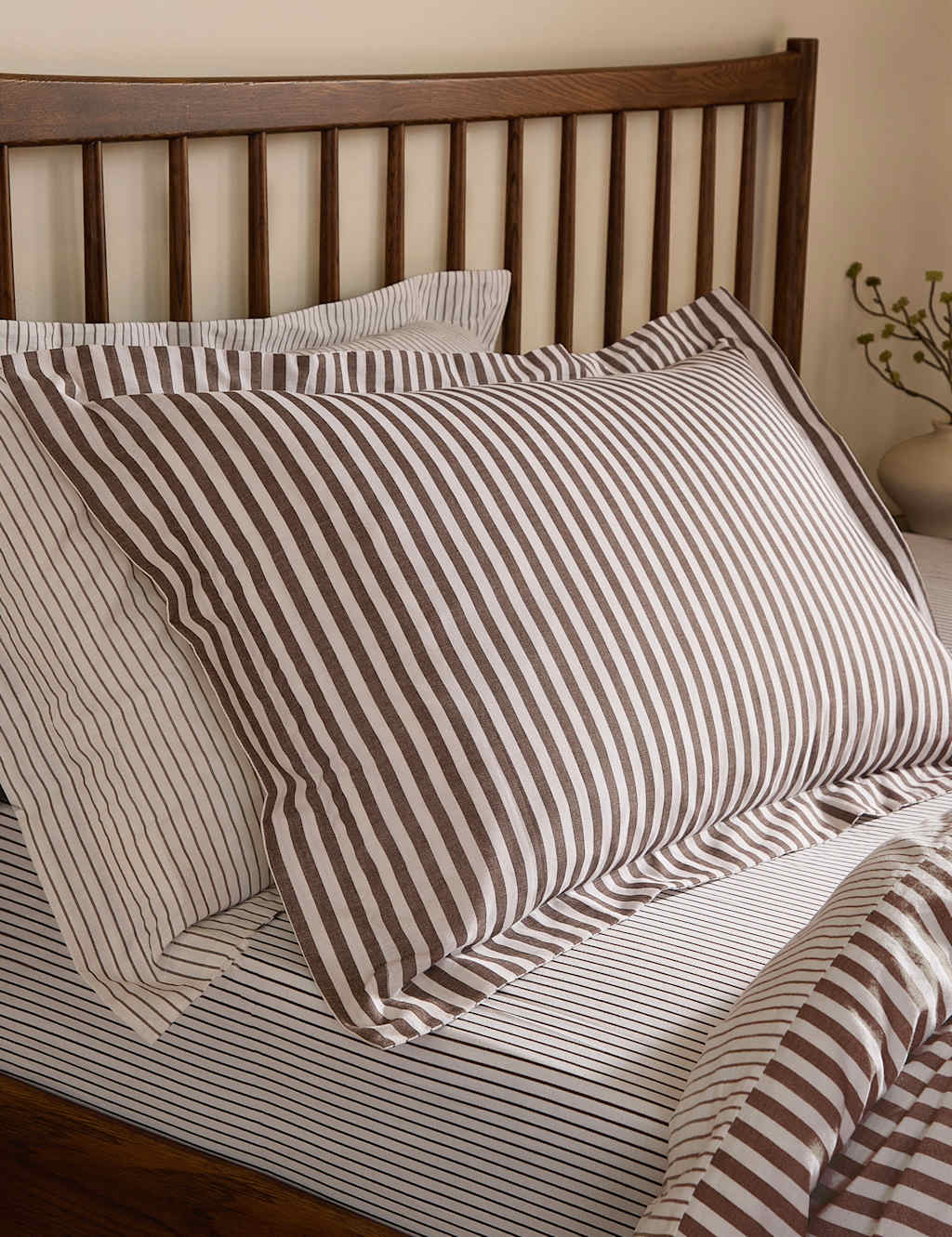 Yard 2 Pack Pure Cotton Hebden Stripe Pillowcases - Khaki Mix - Available at M&S