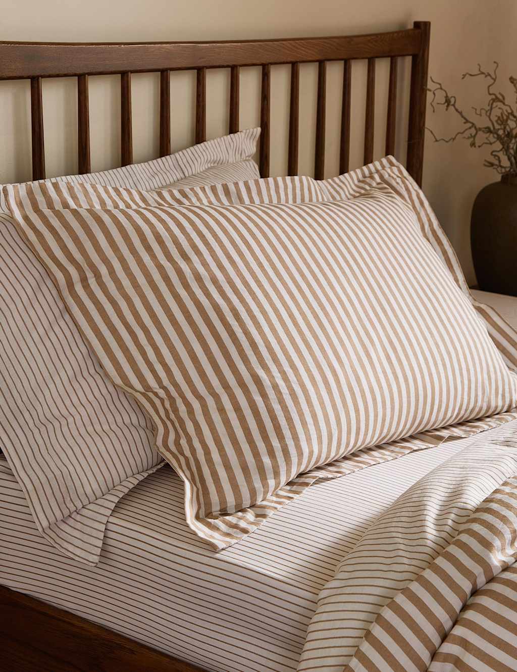 Yard 2 Pack Pure Cotton Hebden Stripe Pillowcases - Natural Mix - Available at M&S