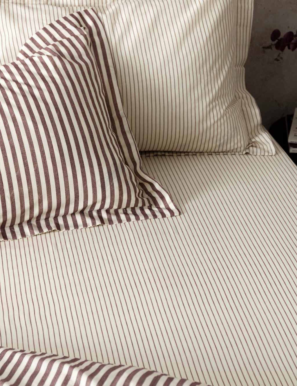 Yard Pure Cotton Hebden Striped Fitted Sheet - Single (3 ft) - Red - Available at M&S