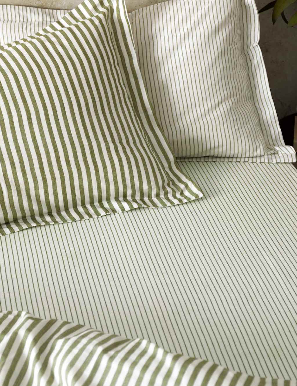 Yard Pure Cotton Hebden Striped Fitted Sheet - Super King Size (6 ft) - Olive - Available at M&S