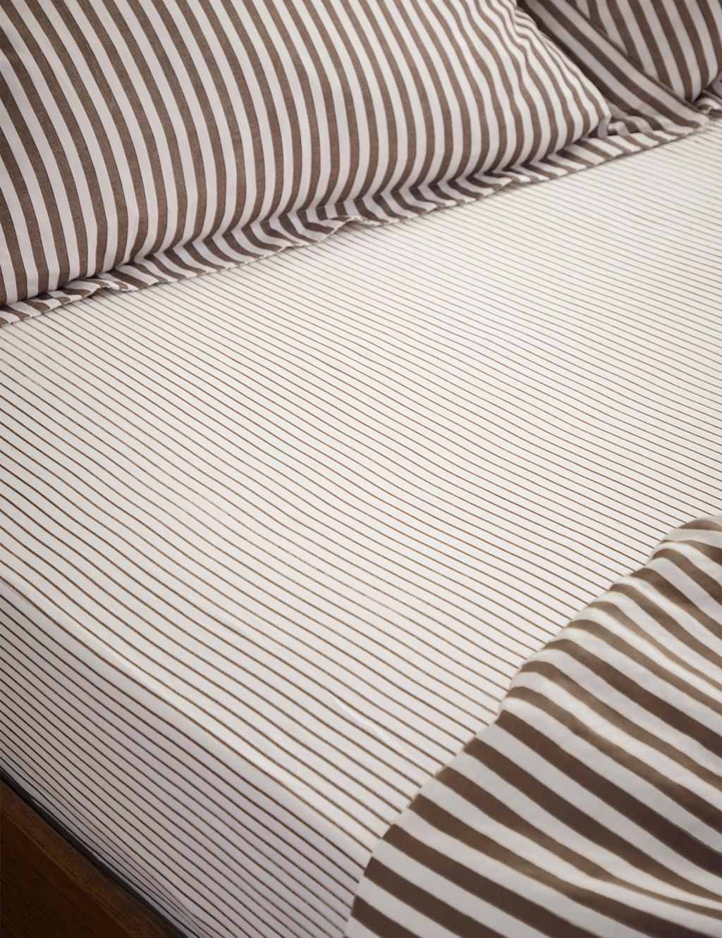 Yard Pure Cotton Hebden Striped Fitted Sheet - Double (4 ft 6) - Brown Mix - Available at M&S