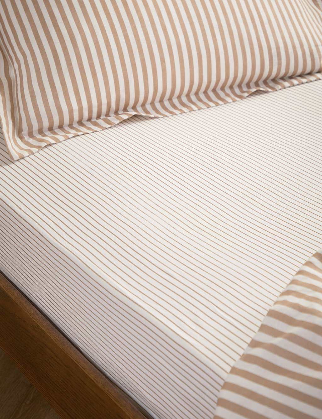 Yard Pure Cotton Hebden Striped Fitted Sheet - Super King Size (6 ft) - Natural Mix - Available at M&S
