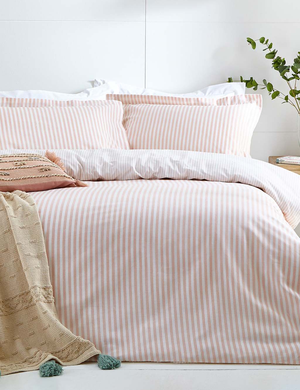 Yard Hebden Striped Cotton Reversible Bedding Set - Double (4 ft 6) - Light Pink Mix - Available at M&S