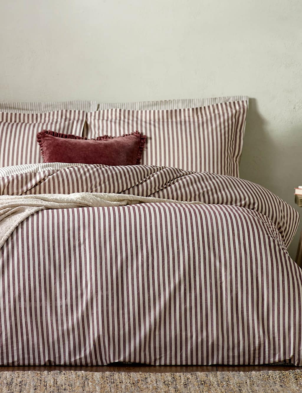 Yard Hebden Striped Cotton Reversible Bedding Set - Double (4 ft 6) - Red Mix - Available at M&S