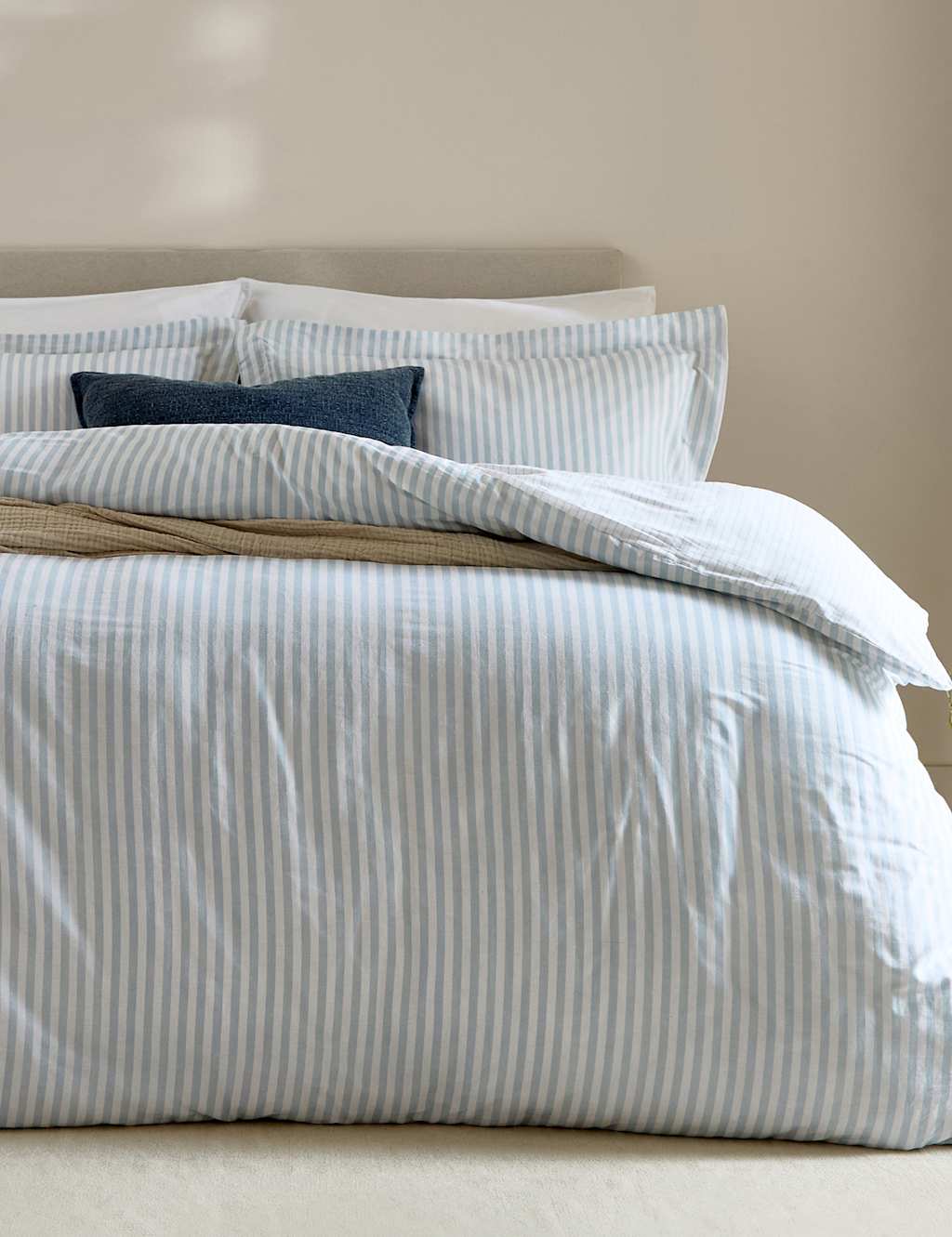 Yard Hebden Striped Cotton Reversible Bedding Set - King Size (5 ft) - Light Blue - Available at M&S