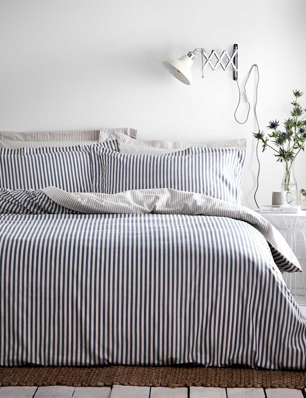 Yard Hebden Striped Cotton Reversible Bedding Set - King Size (5 ft) - Navy Mix - Available at M&S