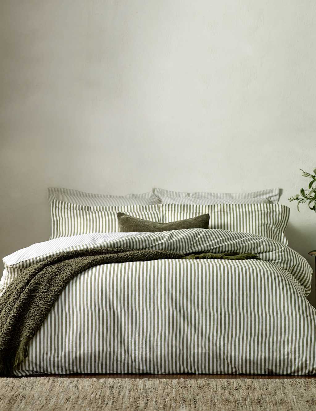Yard Hebden Striped Cotton Reversible Bedding Set - King Size (5 ft) - Green Mix - Available at M&S