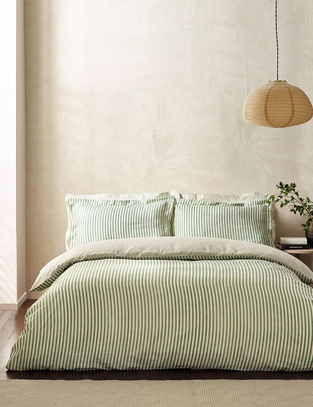 Yard Hebden Striped Cotton Reversible Bedding Set - Super King Size (6 ft) - Dark Green Mix - Available at M&S