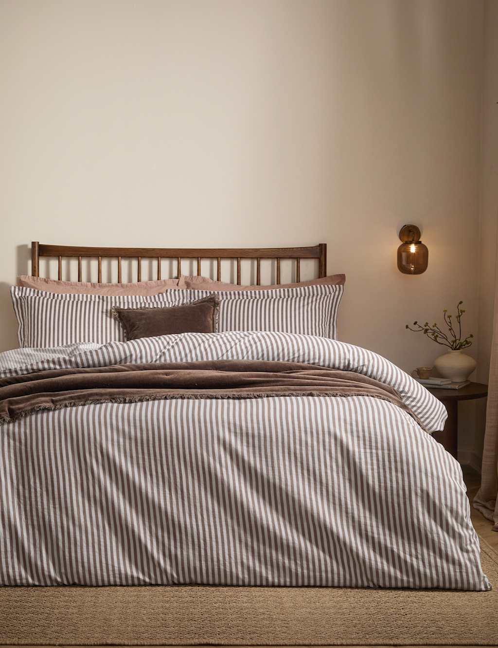 Yard Hebden Striped Cotton Reversible Bedding Set - Single (3 ft) - Brown Mix - Available at M&S