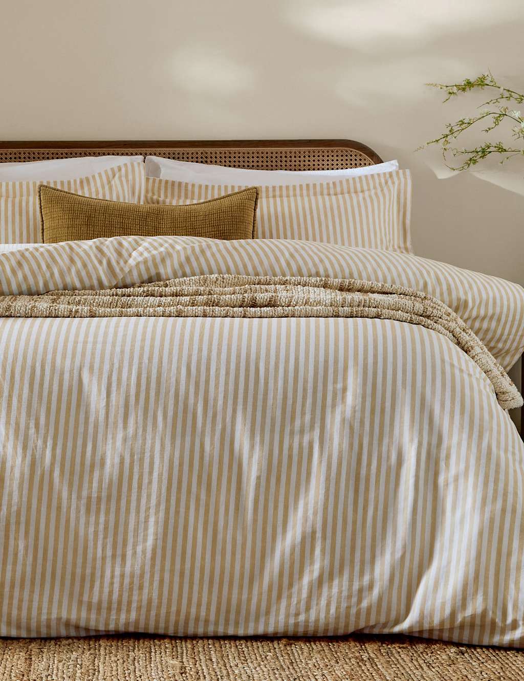 Yard Hebden Striped Cotton Reversible Bedding Set - King Size (5 ft) - Yellow Mix - Available at M&S