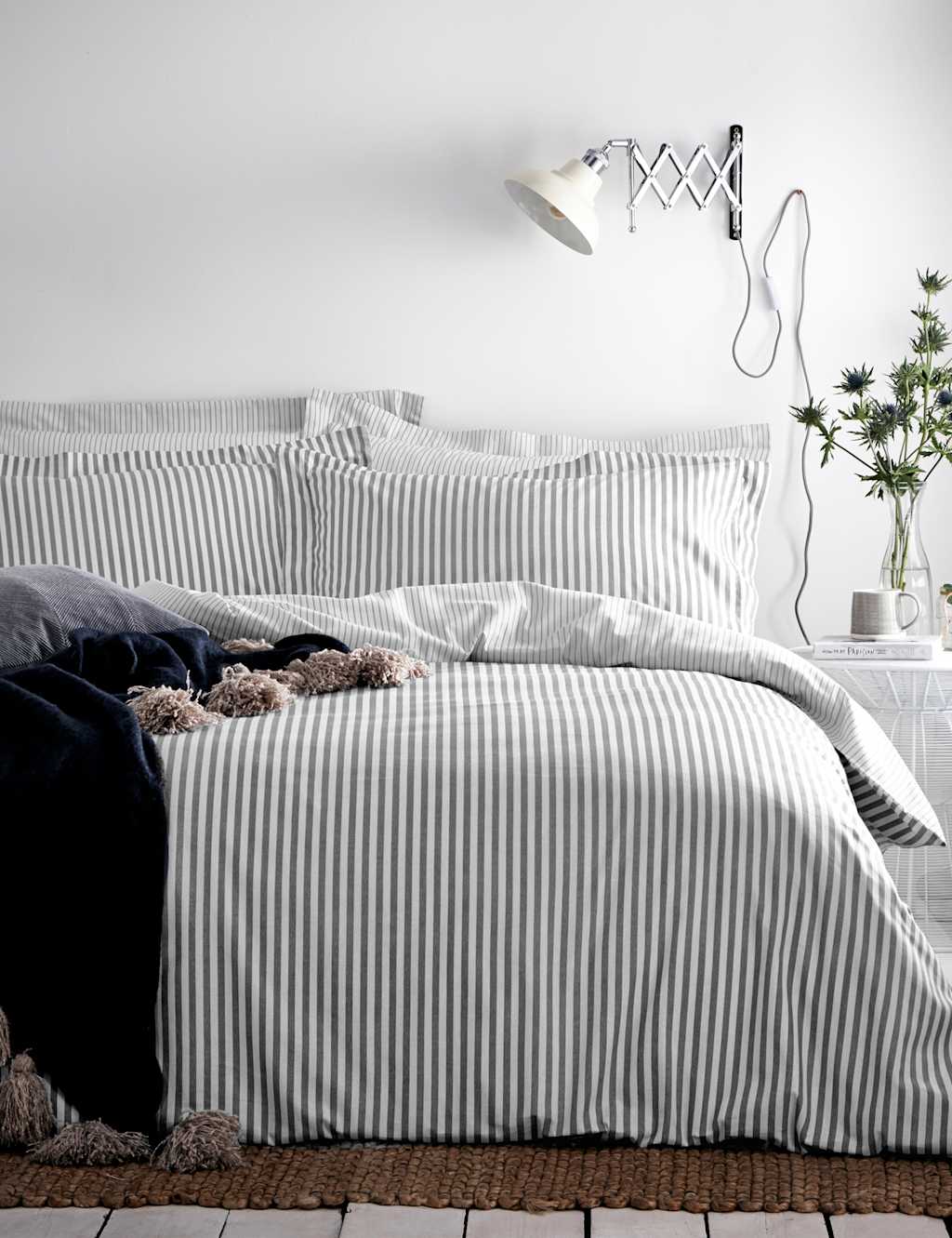 Yard Hebden Striped Cotton Reversible Bedding Set - Double (4 ft 6) - Grey Mix - Available at M&S