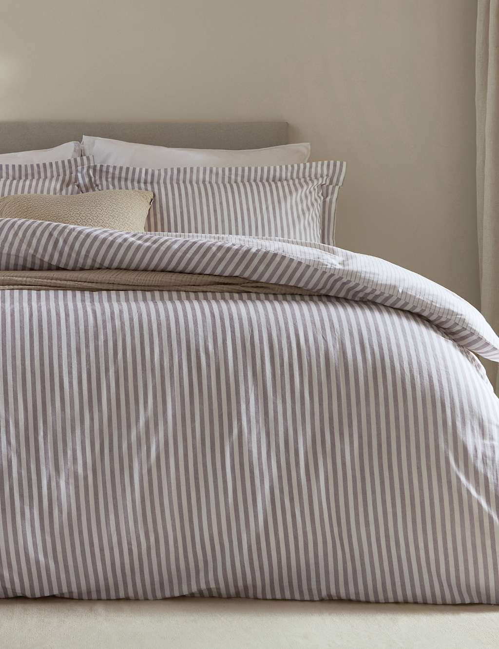 Yard Hebden Striped Cotton Reversible Bedding Set - Single (3 ft) - Light Grey Mix - Available at M&S