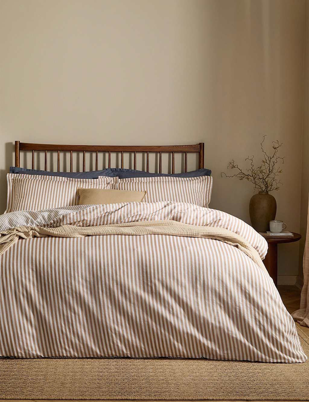 Yard Hebden Striped Cotton Reversible Bedding Set - Single (3 ft) - Cream Mix - Available at M&S