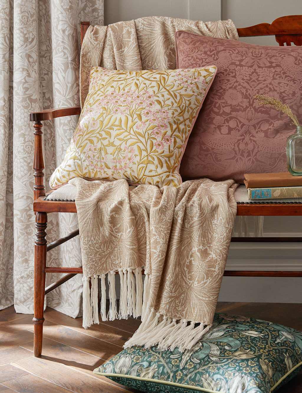 William Morris At Home Michaelmas Daisy Embroidered 43x43cm Cushion - Pink Mix - Available at M&S