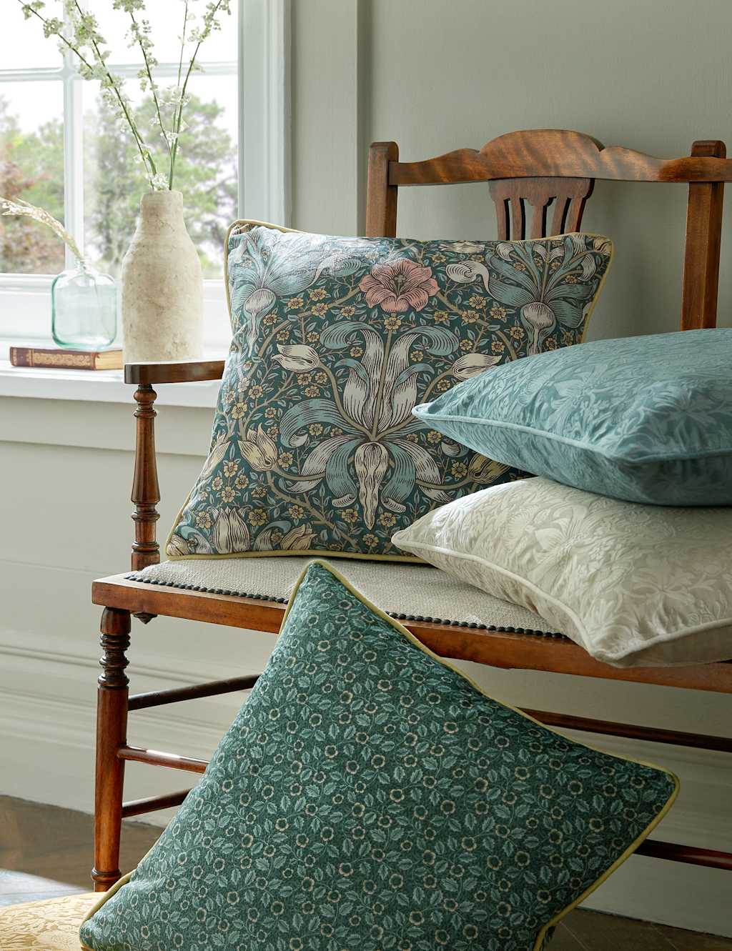 William Morris At Home Spring Thicket Velvet 45x45cm Cushion - Blue Mix - Available at M&S