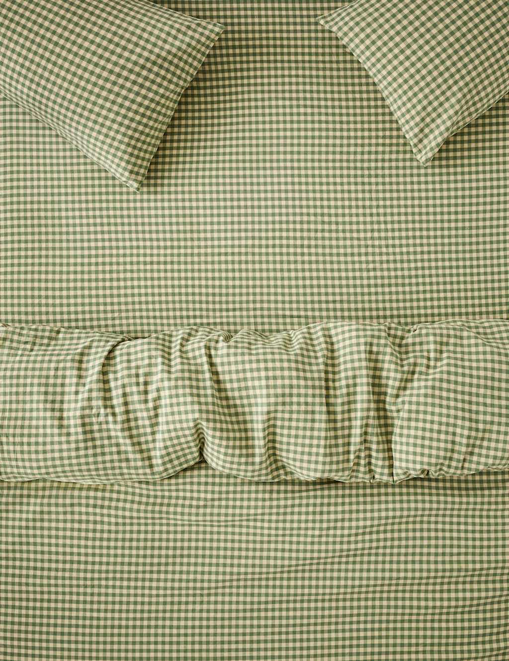 Piglet In Bed Linen Blend Gingham Fitted Sheet - King Size (5 ft) - Green - Available at M&S