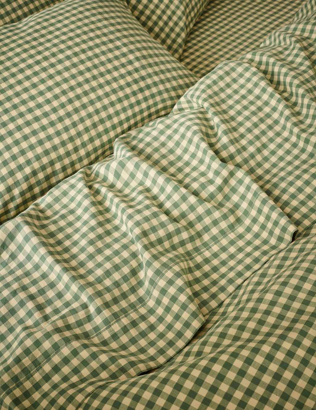 Piglet In Bed Linen Rich Gingham Flat Sheet - Double (4 ft 6) - Green - Available at M&S