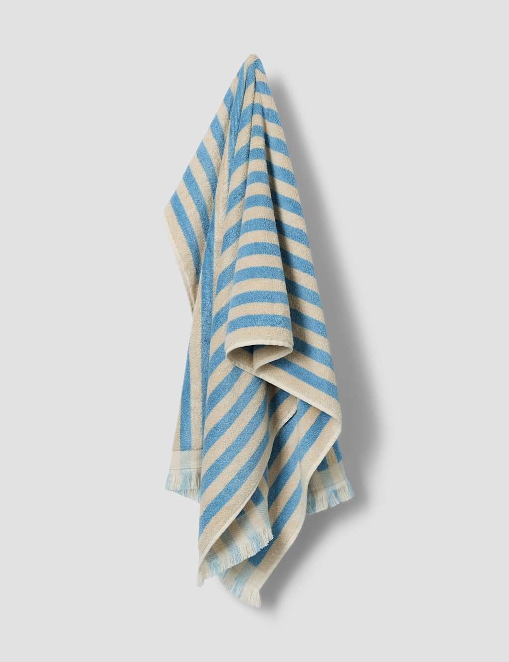 Piglet In Bed Pure Cotton Striped Fringed Towel - Bath Towel - Light Blue Mix - Available at M&S