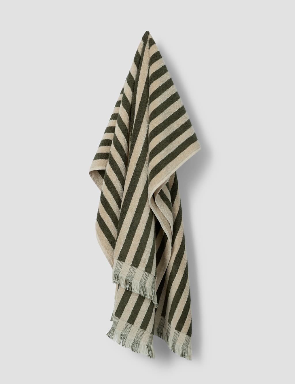 Piglet In Bed Pure Cotton Striped Fringed Towel - Bath Towel - Green Mix - Available at M&S