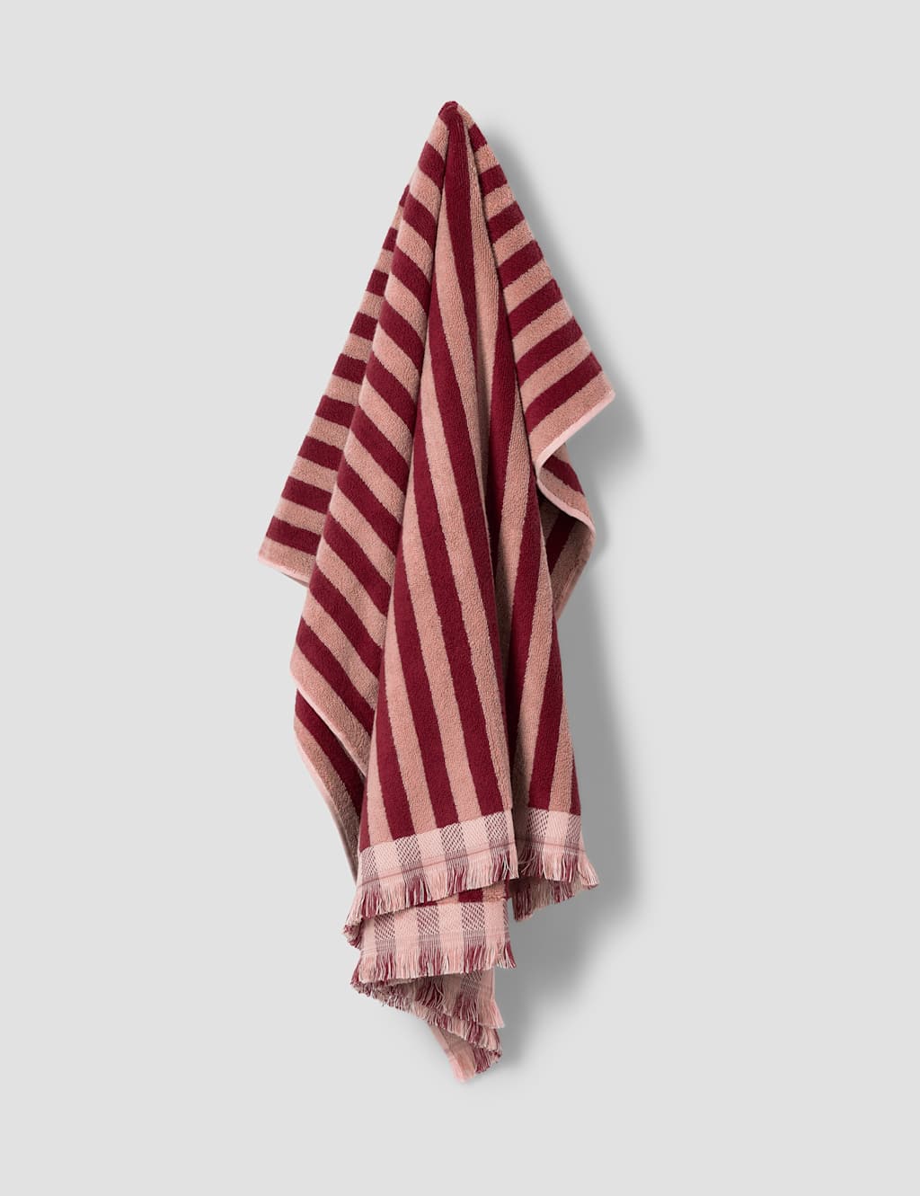Piglet In Bed Pure Cotton Striped Fringed Towel - Bath Towel - Burgundy Mix - Available at M&S