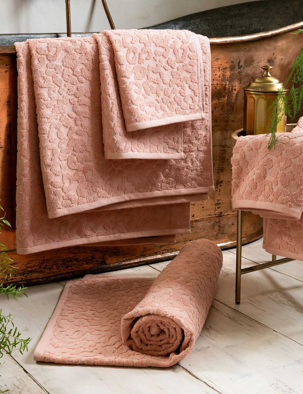 Rockett St George Pure Cotton Leopard Jacquard Towel - Hand Towel - Pink - Available at M&S