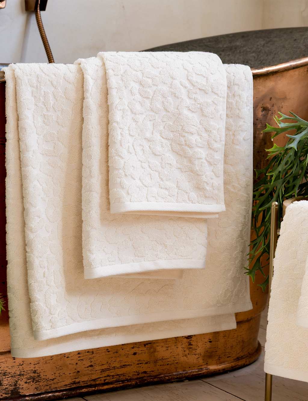 Rockett St George Pure Cotton Leopard Jacquard Towel - Extra Large Bath Sheet - Cream - Available at M&S