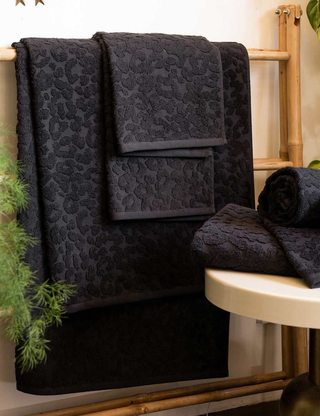 Rockett St George Pure Cotton Leopard Jacquard Towel - Extra Large Bath Sheet - Black - Available at M&S