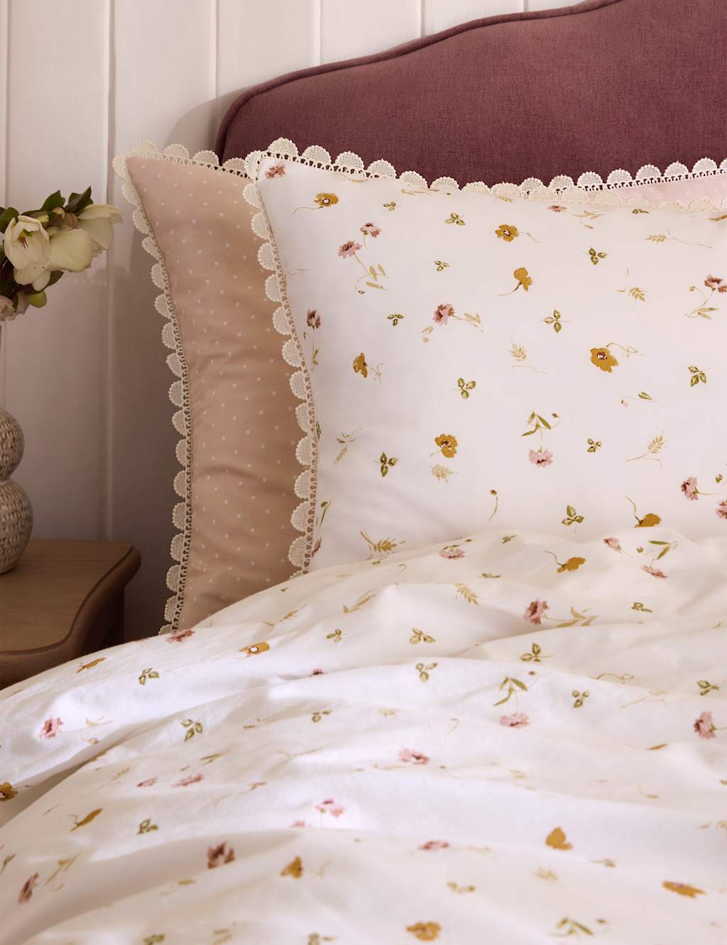 Laura Ashley 2 Pack Pure Cotton Neve Floral Pillowcases - Cream Mix - Available at M&S