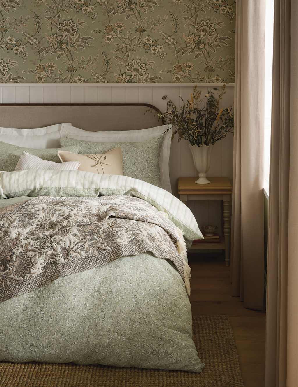Laura Ashley 2 Pack Pure Cotton Elmdon Pillowcases - Green Mix - Available at M&S