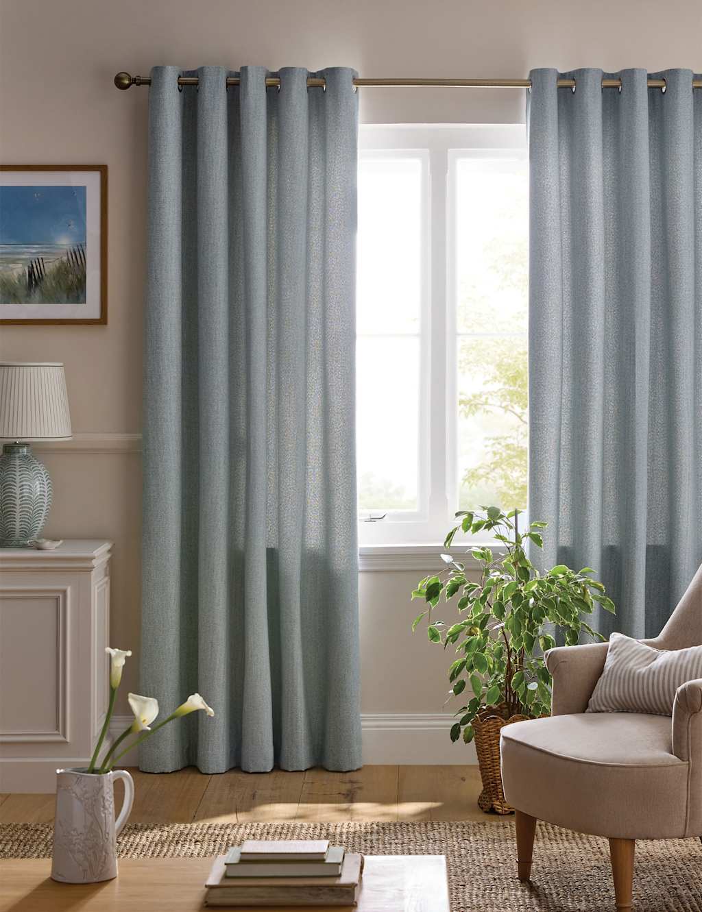 Laura Ashley Saltair Eyelet Curtains - W168cm, Drop 137cm - Cream - Available at M&S