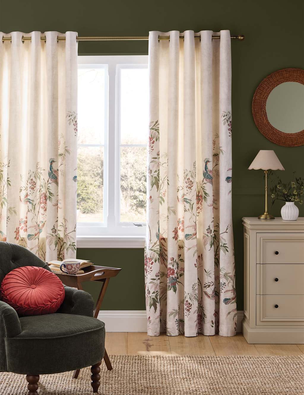 Laura Ashley Attleton Cotton Rich Floral Eyelet Curtains - W168cm, Drop 137cm - Duck Egg - Available at M&S