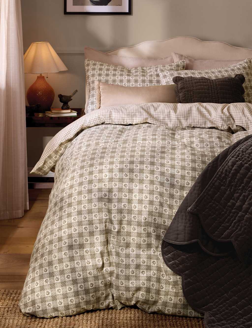 Laura Ashley Pure Cotton Hartley Check Bedding Set - Super King Size (6 ft) - Brown Mix - Available at M&S
