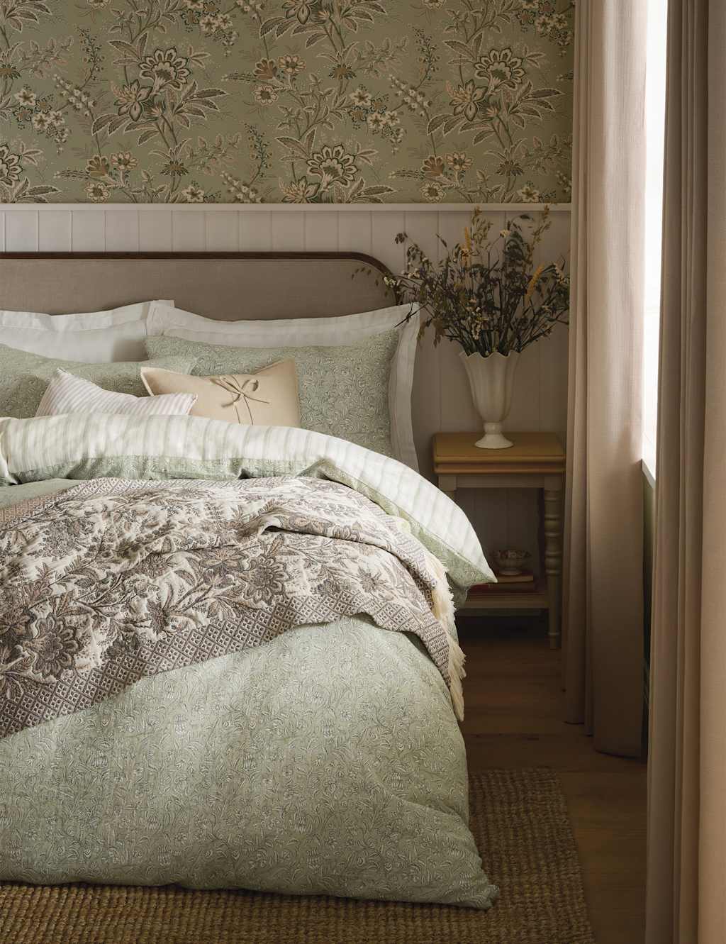 Laura Ashley Elmdon Floral Reversible Bedding Set - Single (3 ft) - Green Mix - Available at M&S
