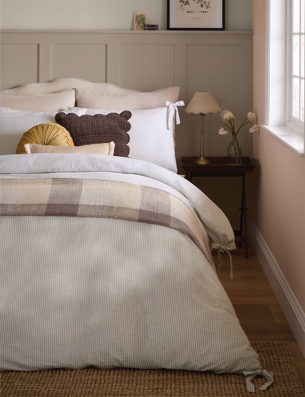 Laura Ashley Cotton Rich Cornish Stripe Bedding Set - King Size (5 ft) - Natural - Available at M&S