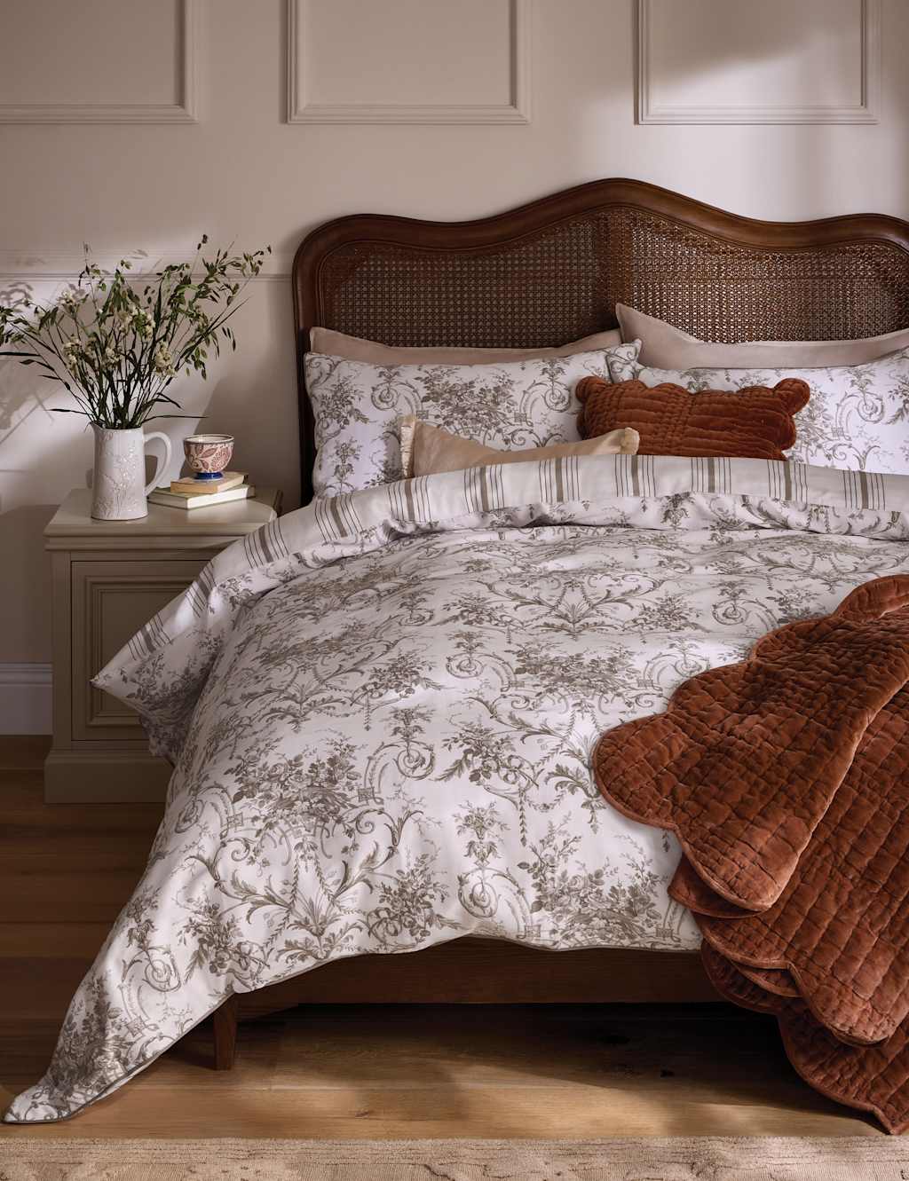 Laura Ashley Pure Cotton Tuileries Bedding Set - Super King Size (6 ft) - Brown Mix - Available at M&S