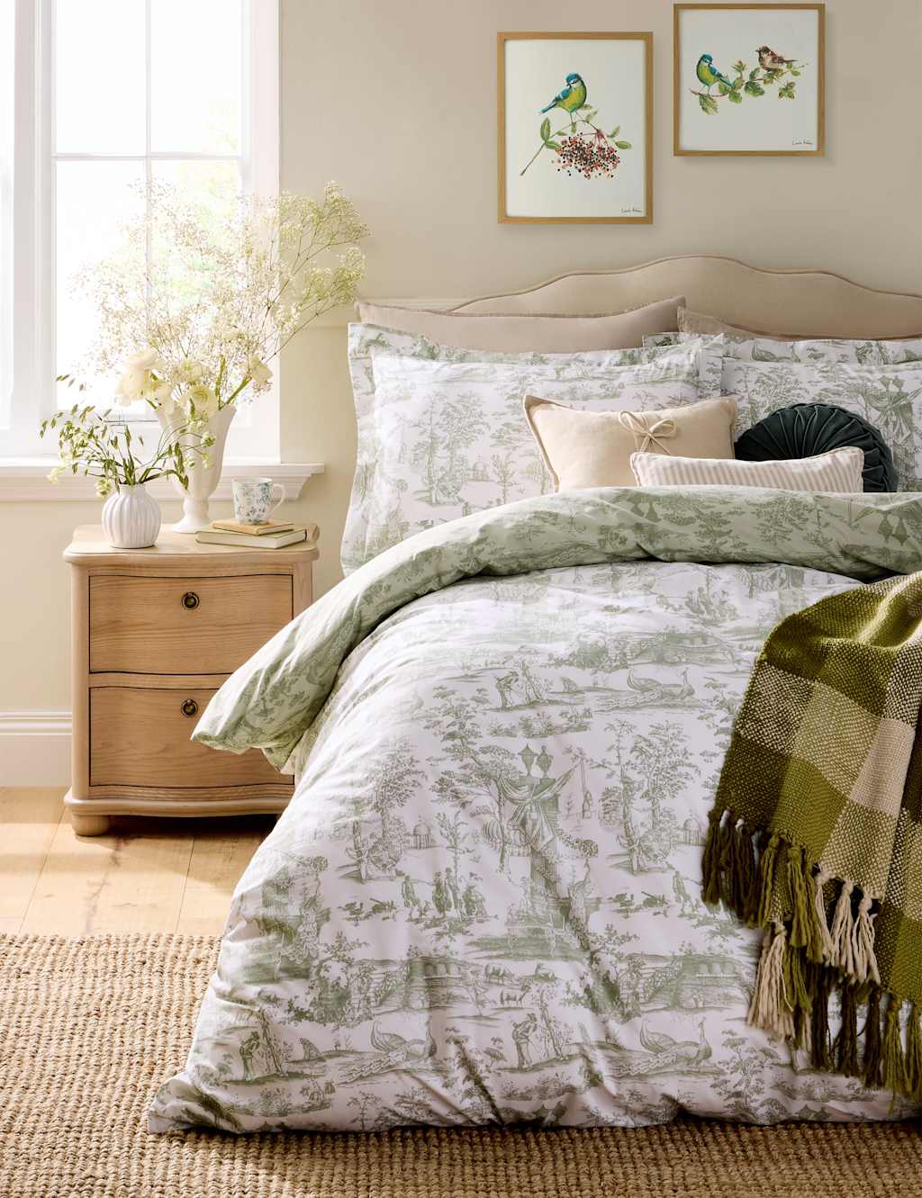Laura Ashley Pure Cotton Braysmith Percale Bedding Set - Single (3 ft) - Green Mix - Available at M&S