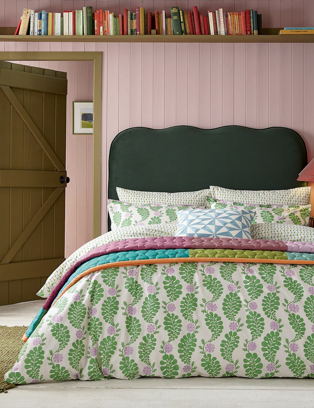 Land & Shore Pure Cotton Cece Bedding Set - Single (3 ft) - Green Mix - Available at M&S