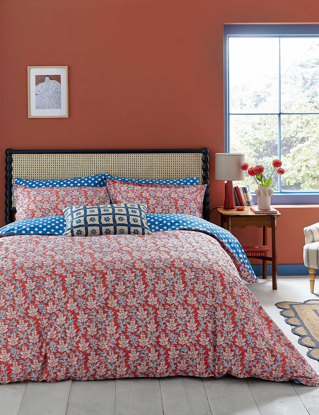 Land & Shore Pure Cotton Willa Bedding Set - Double (4 ft 6) - Red Mix - Available at M&S