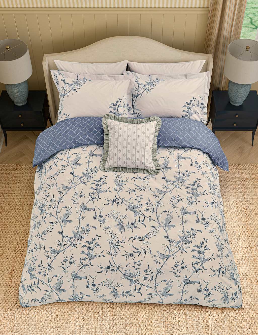 Sanderson Pure Cotton Paradise Toile Bedding Set - King Size (5 ft) - Blue Mix - Available at M&S