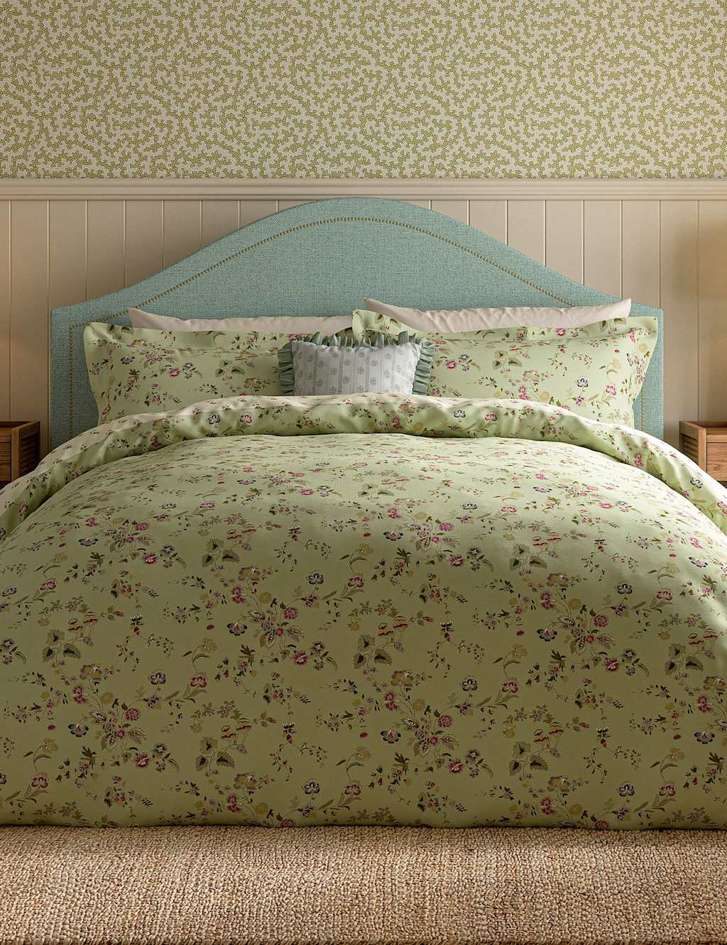 Sanderson Pure Cotton Nectar Fields Bedding Set - Single (3 ft) - Green Mix - Available at M&S