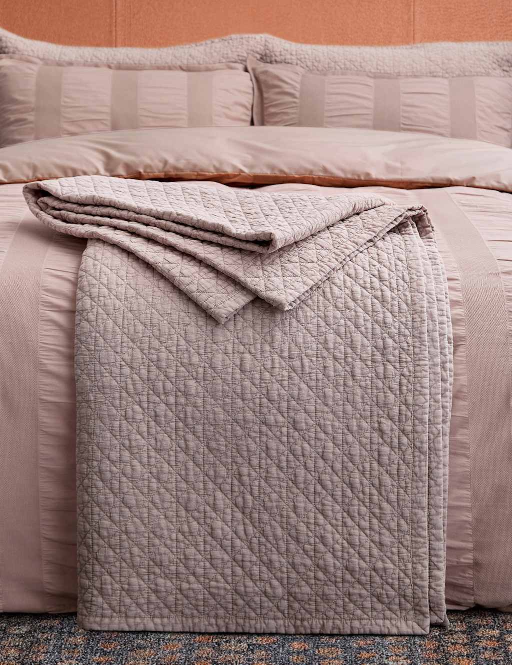 Bedeck Of Belfast Pure Cotton Stonewashed Quilted Throw - Large - Pink - Available at M&S