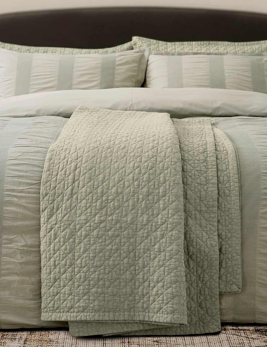 Bedeck Of Belfast Pure Cotton Stonewashed Quilted Throw - Large - Green - Available at M&S